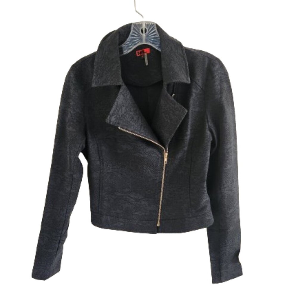 HL Women's Zipper Moto Jacket Black Brocade size M